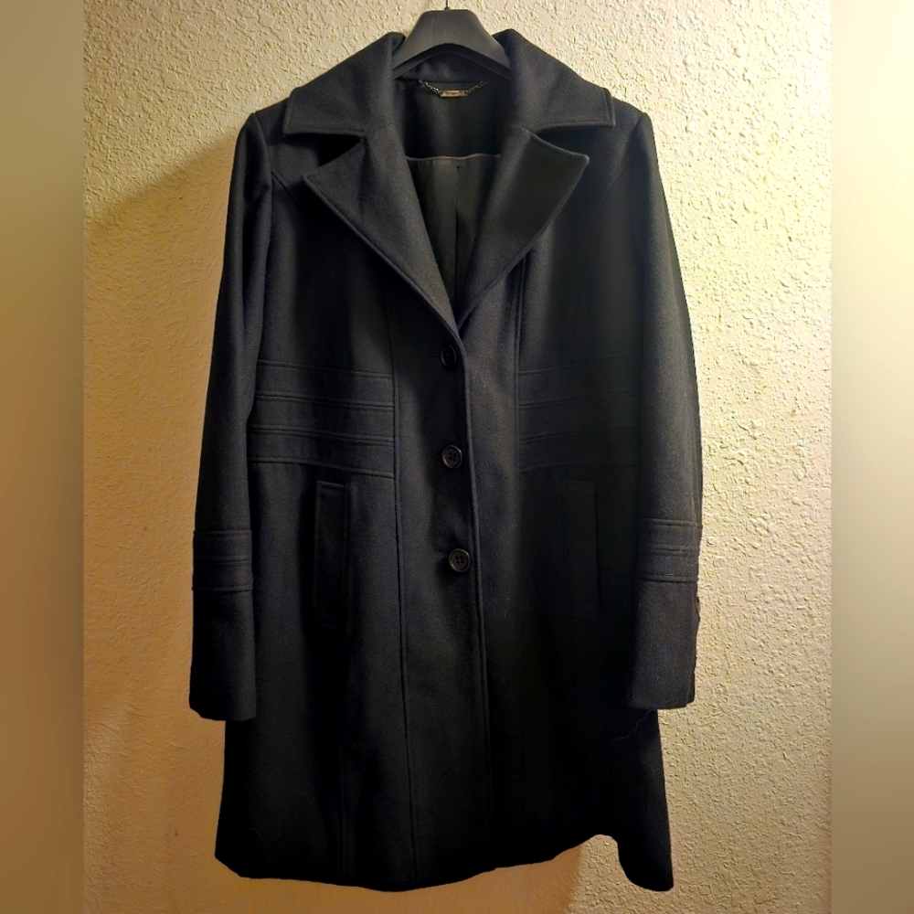 Women's Worthington Long Wool Coat Size 14. 3 Button Black Fully Lined